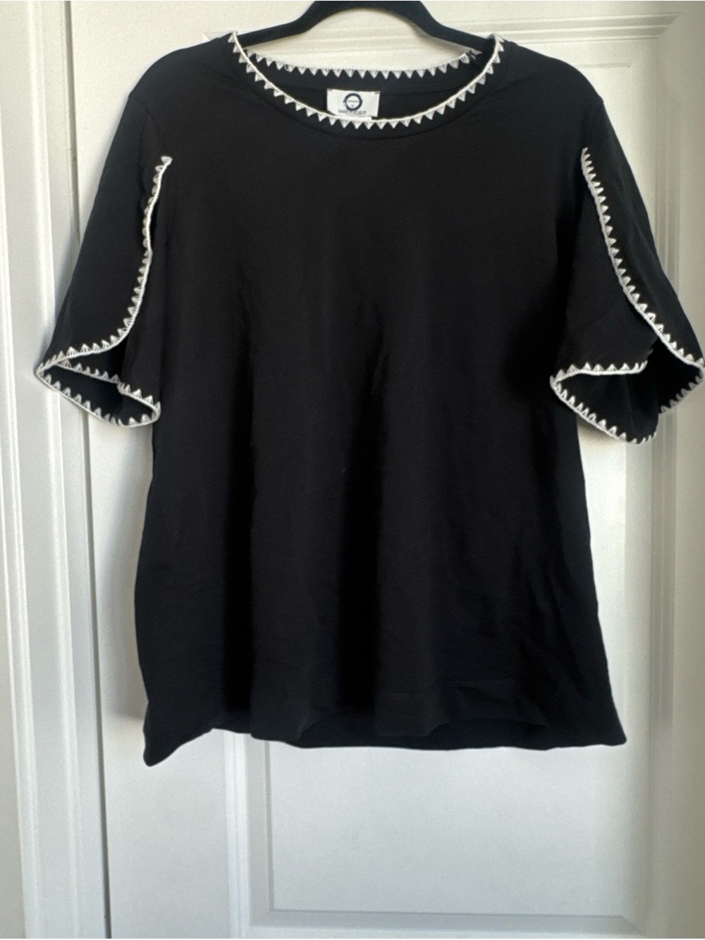 Marina Rinaldi Black Short Sleeve Top with White Trim